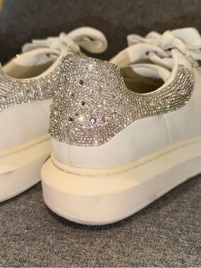 Steve Madden Women's White Sneaker with Crystal Heel Accent | Size 9 | Bridal